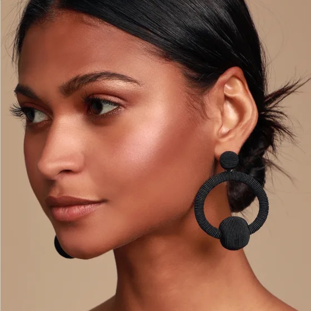 Black Hoop Earrings - Picture 2 of 3